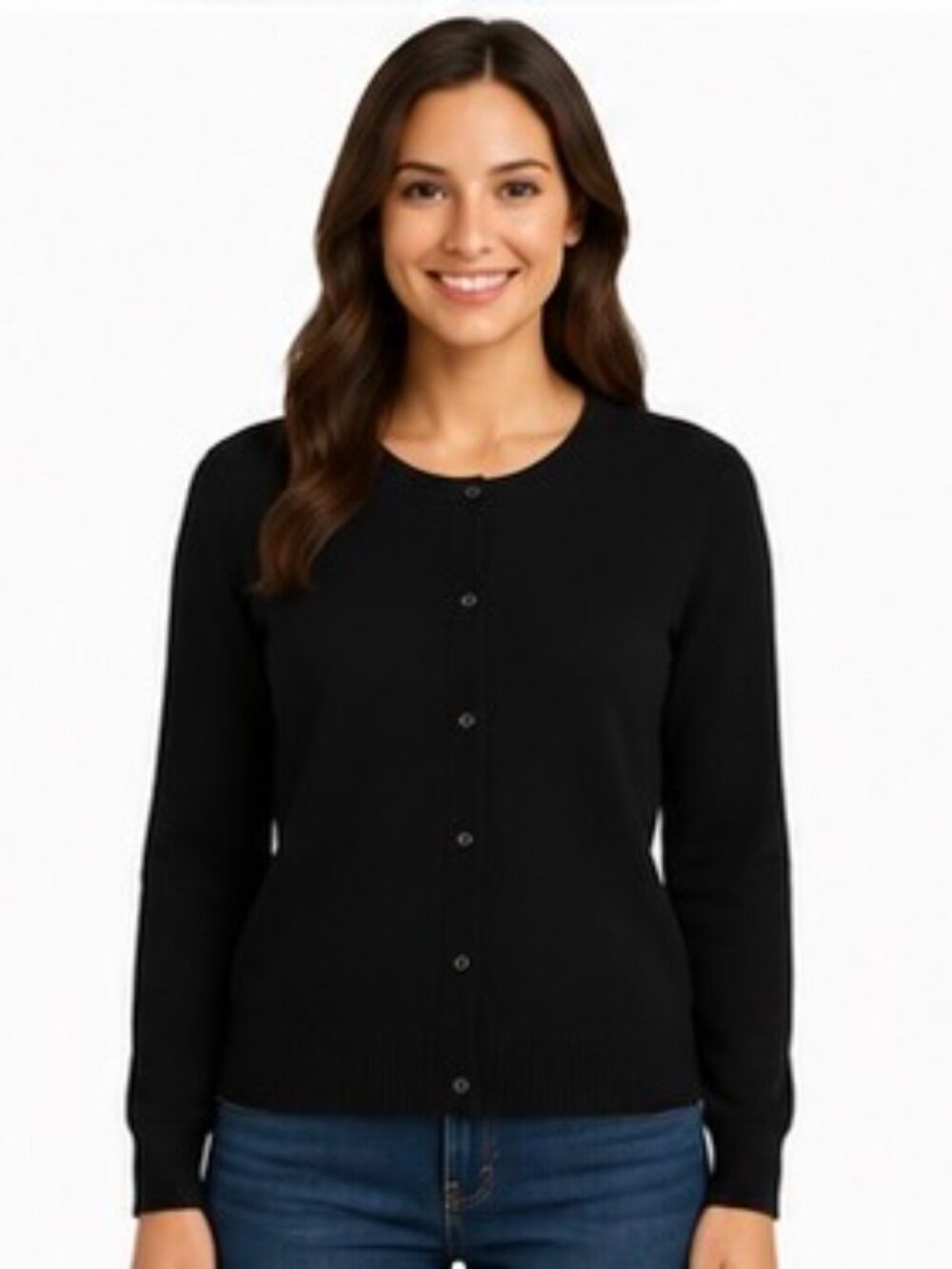 Talbots Womens Petite Pima Cotton Black Cardigan Sweater Button Front Knit